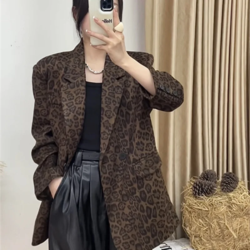 

Leopard Print Women Blazers Korean Slim Long Sleeve Casual Suits Jacket All-Match OL Office Lady Suit Blazer Fashion Clothing
