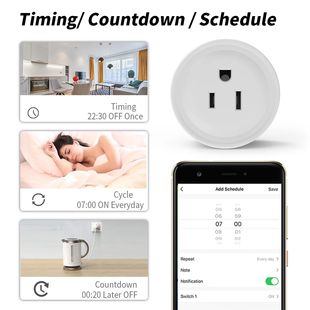 WGHINE WiFi Smart Socket US Plug 16A Cozylife APP Remote Bidirectional Control and Alexa Google Home Control Timer