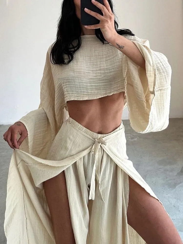 Frühling Herbst Neue Einfarbig Mode Lose Kurze Lange Hülse Top + Hosen Zwei Stück Set frauen Unregelmäßigen Casual 2 stück Anzug