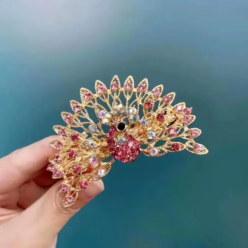 مشبك شعر بتصميم طاووس للنساء ، دبوس شعر عتيق ، ديكور بحجر الراين ، غطاء رأس أنيق ، مشبك شعر ، 1 فضفاض