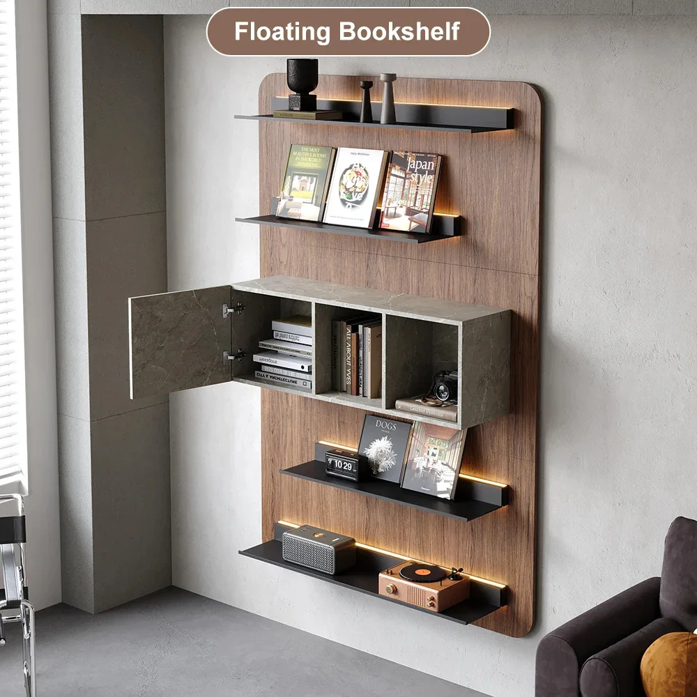 Factory Custom Wall-mounted 5-layer Modern Walnut Floating Bookshelf