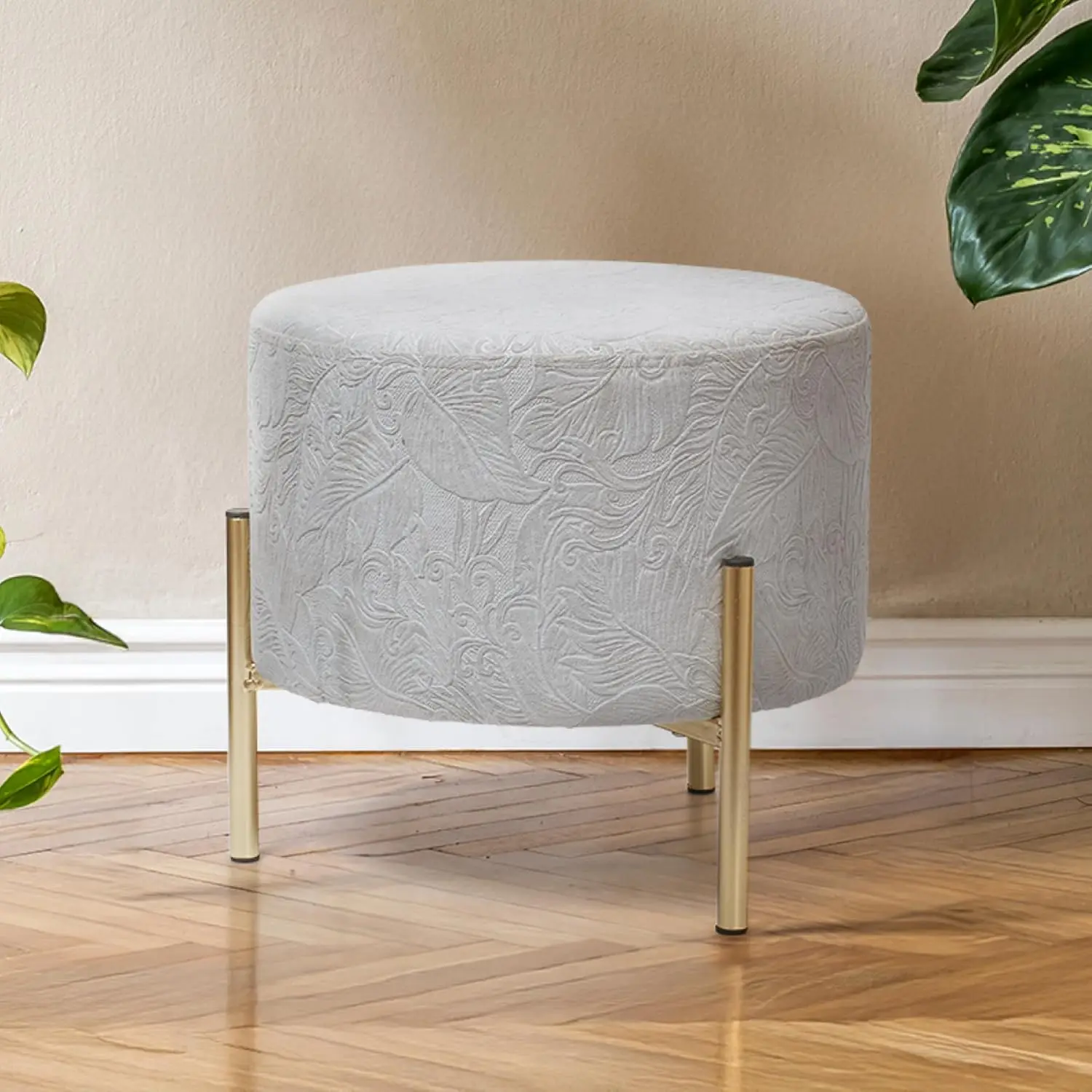 

Round Ottoman - 12.8 X 12.4In Foot Rest Three Legged Stool Chair - Padded Velvet Foot Rest - Multifunctional With Solid Wood