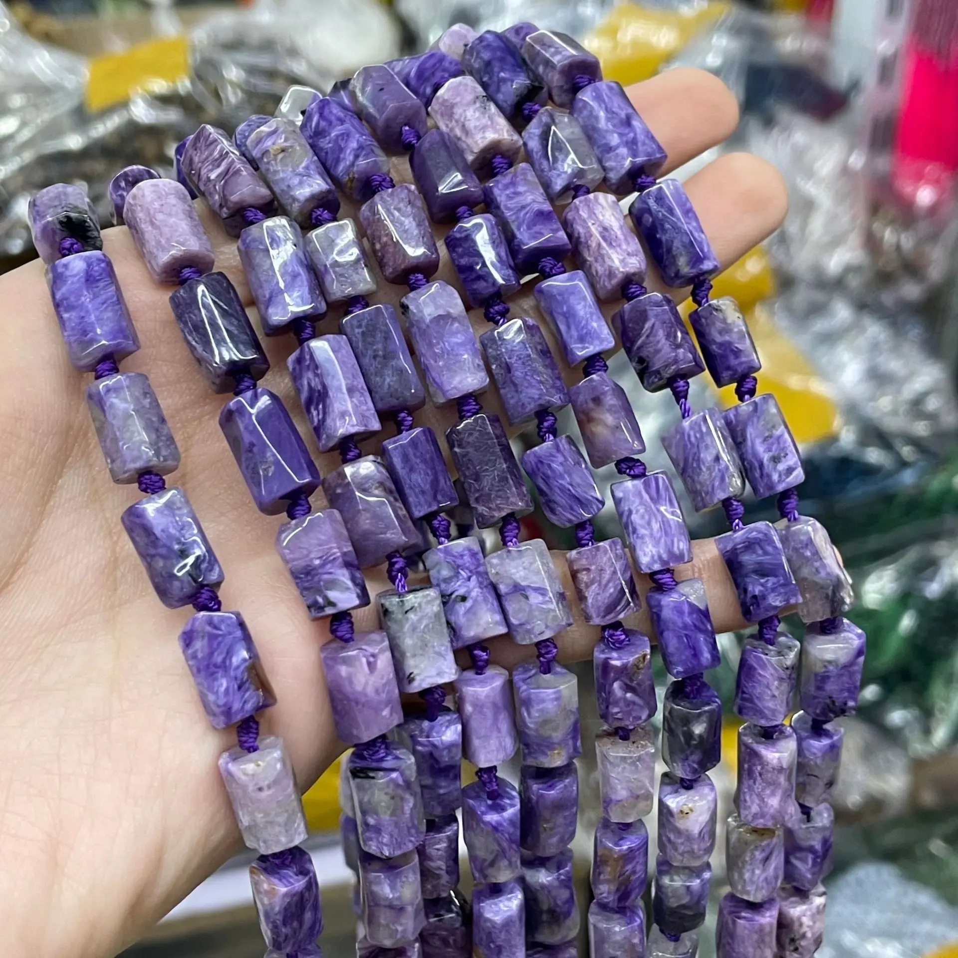 7*12mm Natural Russian Charoite Stone Cylinder Bead Stone Spacer Tube Beads For Jewelry Making