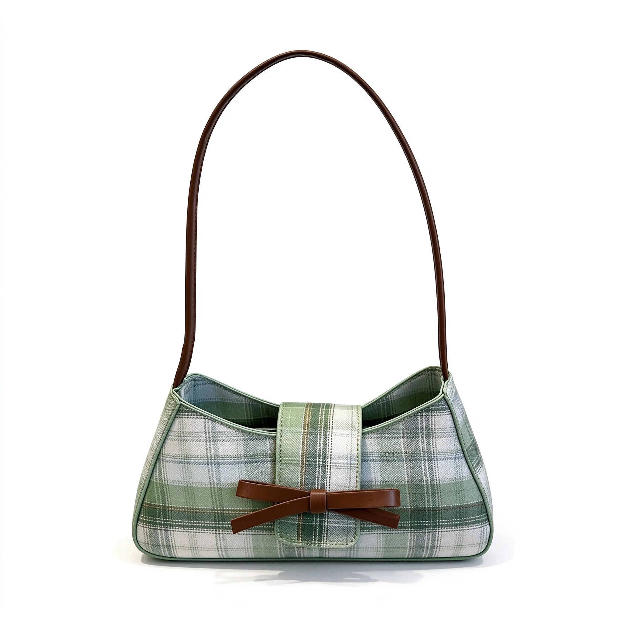 Blue Purple Green Tartan Plaid Checkered Crossbody Shoulder Bag Phone Purse PU Leather Retro Bow Underarm Bag Commute Women Girl