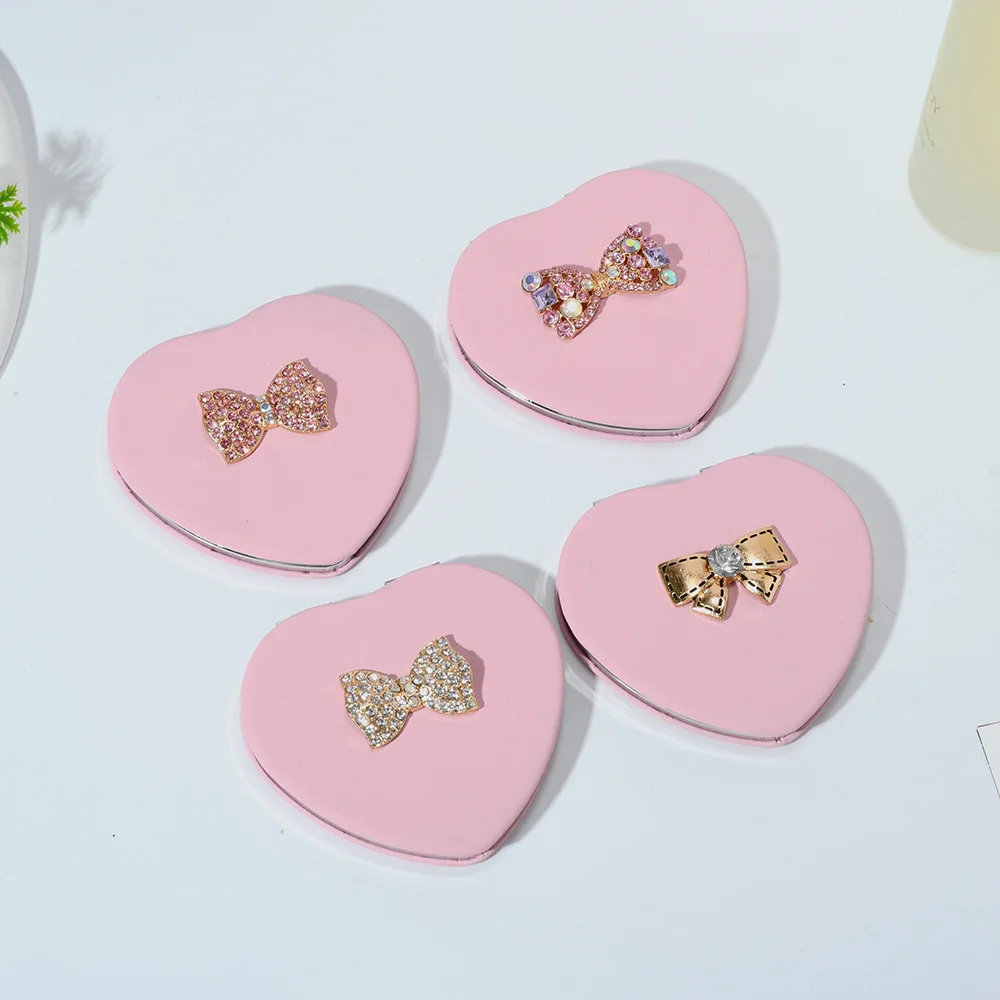 1PC Double Sided Makeup Mirror Love with Bow Tie Simple Style Design Metal Desktop Mirror Practical and Convenient