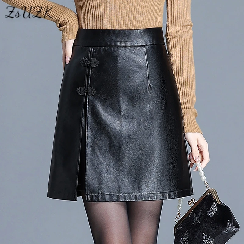 ZUZK Women New PU Leather Sexy Skirt Autumn Winter Black Coffee Simple Elegant Short Bodycon Skirt Boot skirt 