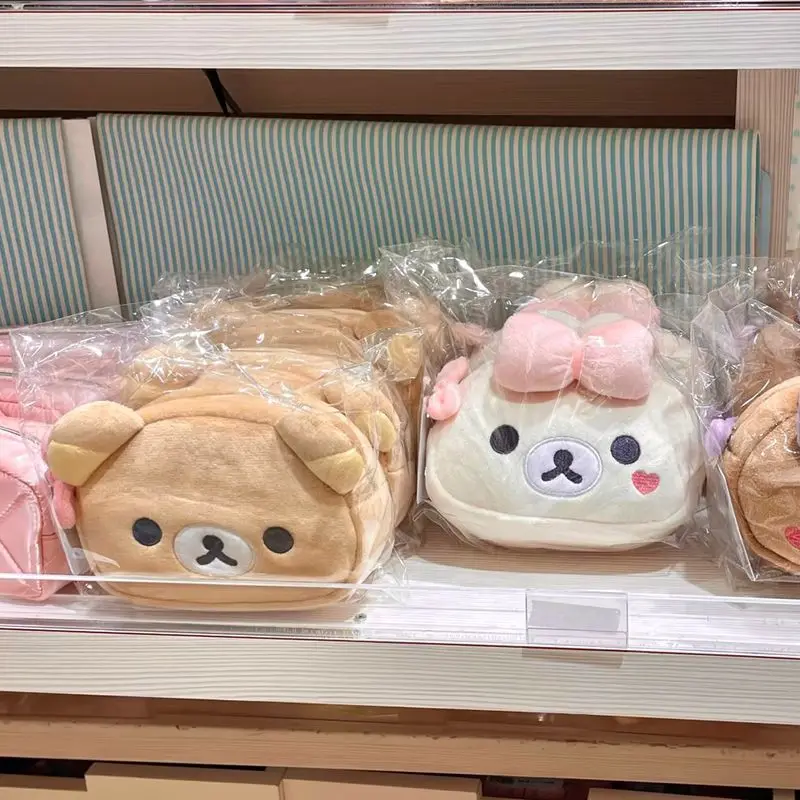 

Kawaii Rilakkumas Makeup Bag with Mirror Small Portable Cosmetic Pouch High Appearance Travel Toiletries Sundries Storage Bag