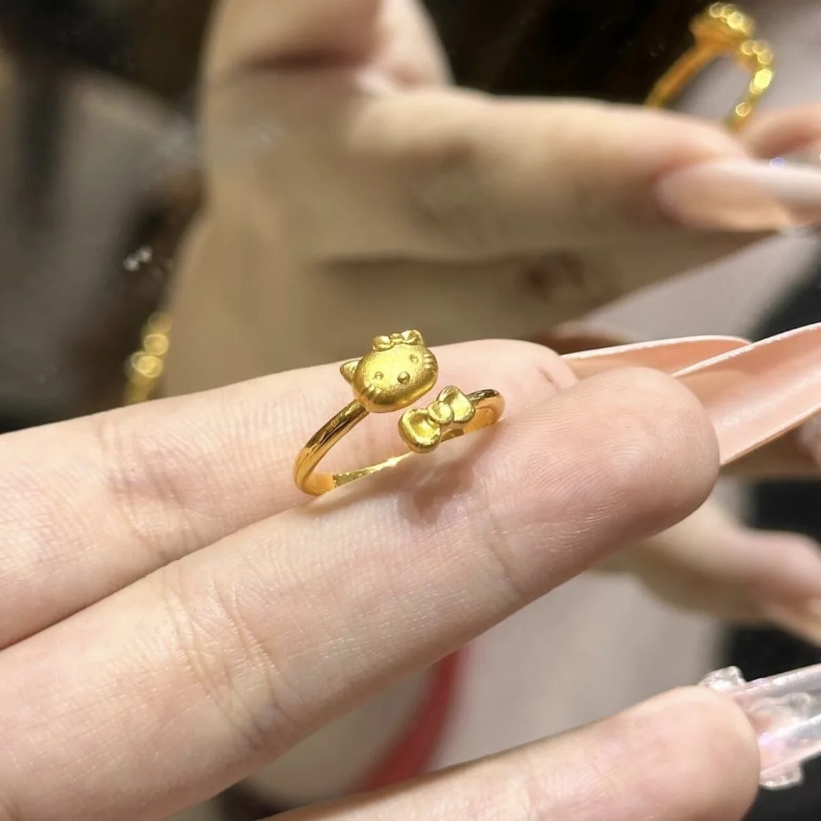 Kawaii Gold Hellos Kittys Bow Ring New High Appearance Level Kittys Style Ring Jewelry for Girlfriend's Birthday Present