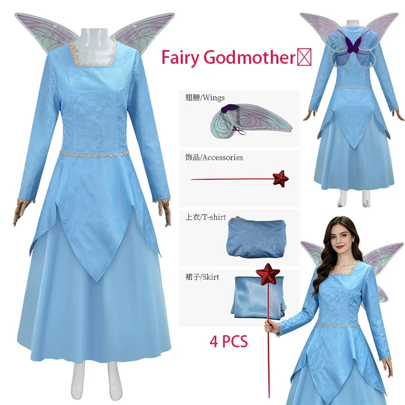 WHH Anime Fairy Godmother ‌ Disfraz de elfo de anime para cosplay, vestido azul de estilo dulce para actuación en escenario, conjunto completo para fiesta de disfraces para mujer