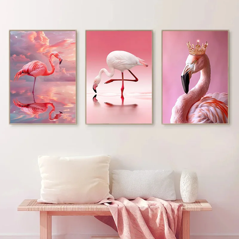 Modern Beautiful Pink Flamingo Animal Fashion Posters Prints Canvas Paintings Wall Art HD Pictures For Living Room Home Decor
