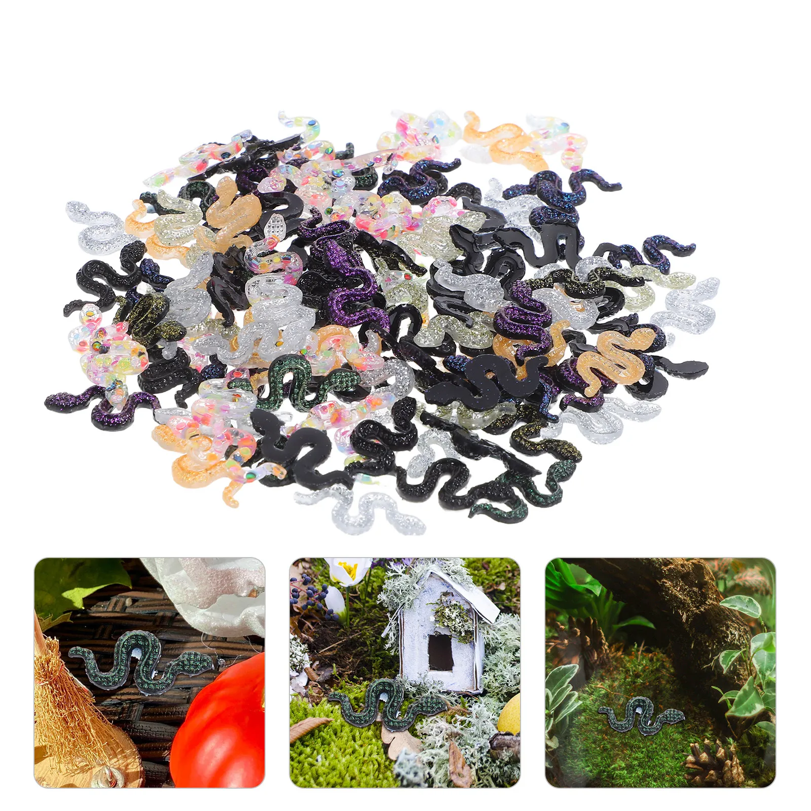 120Pcs Mini Snake Figurines For Office Desk Decor Fall Party Decorations Resin Statues Tiny Realistic Serpent Garden