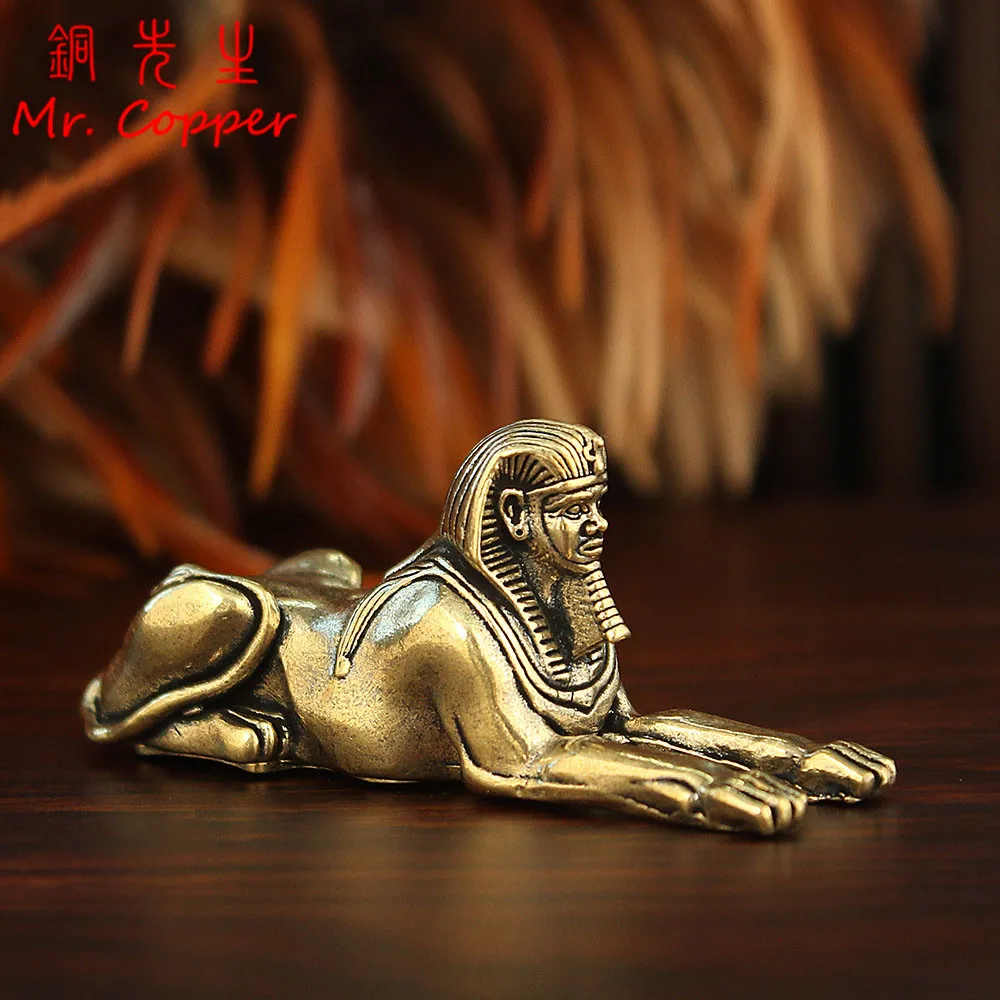 Brass Ancient Egypt Sphinx Figurines Miniatures Desktop Ornaments Retro Metal Lion King Model Crafts Home Decoration Accessories