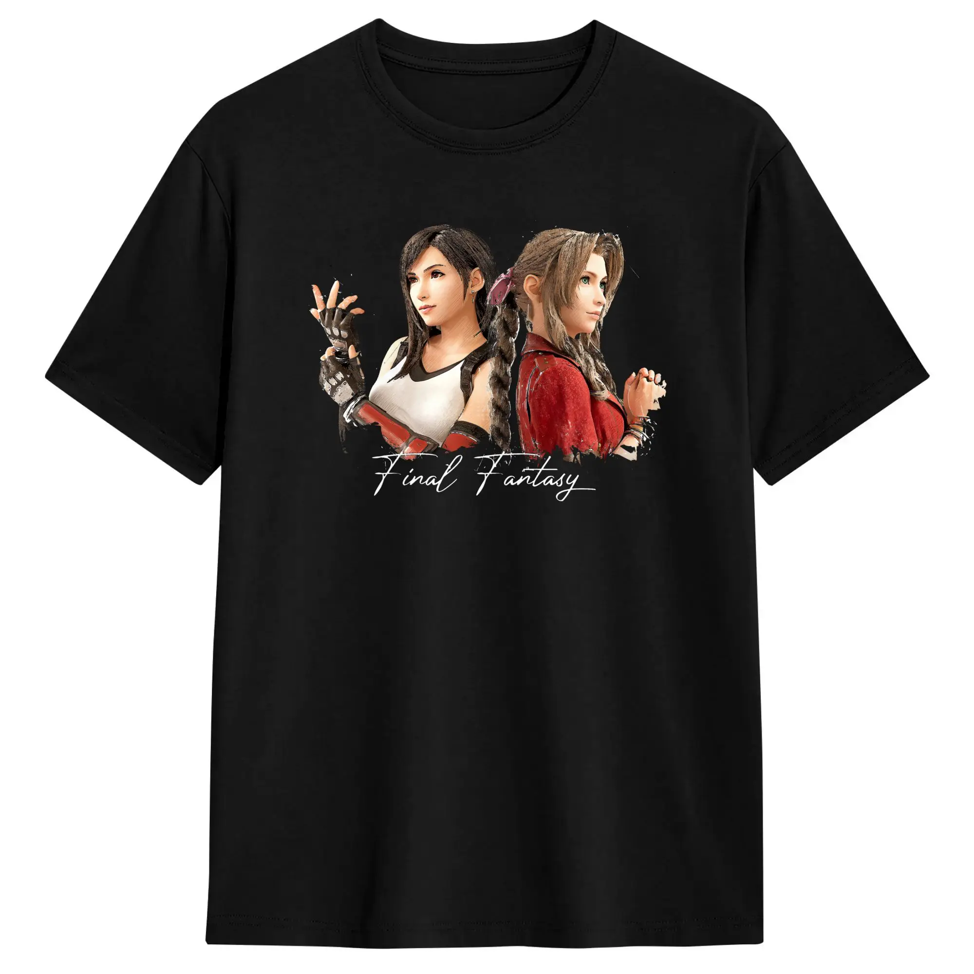 Men T-Shirts FF VII Tifa and Aerith Novelty Pure Cotton Tees Short Sleeve  T Shirts Crew Neck Tops 4XL 5XL