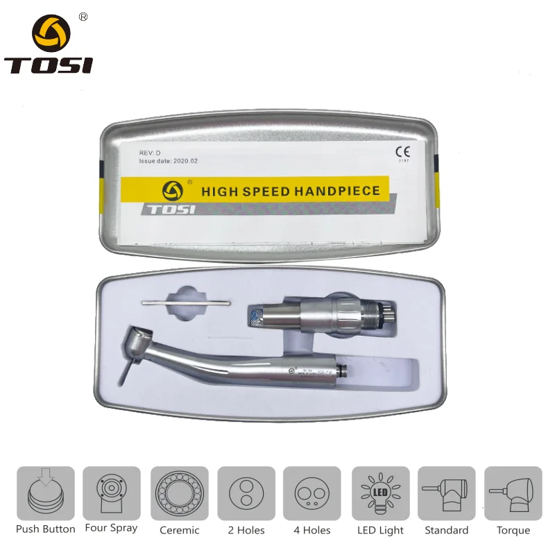 TOSI Low Noise High Speed Optical Fiber Dental Handpiece Kits  Quick Adapter Push Button 4 Water Spray For Odontologia