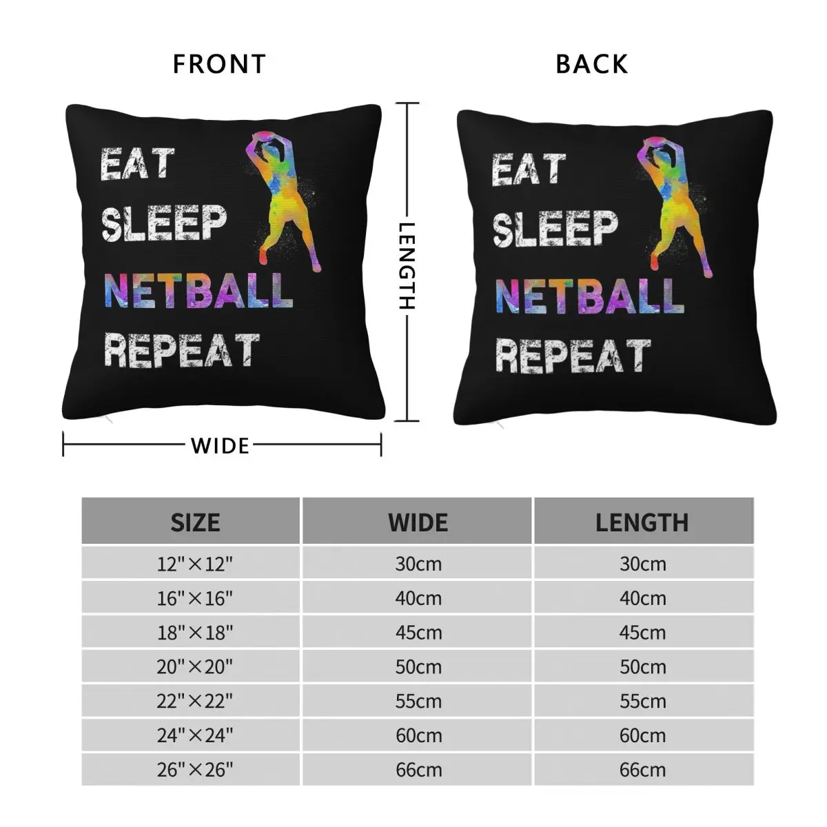 Eat Sleep Netball Repeat Pillowcase Polyester Linen Velvet Creative Zip Decorative Pillow Case Sofa Seater Cushion Cover 45x45
