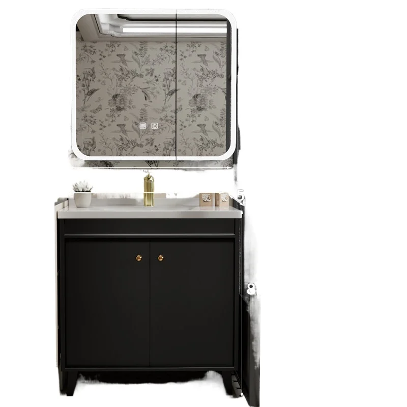 French floor standing thickened honeycomb aluminum bathroom cabinet combination washbasin ceramic integrated washbasin