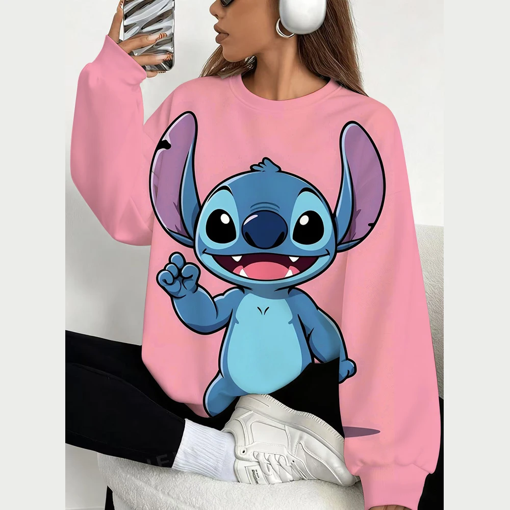 เสื้อฮู้ดดี้ลายสติทช์ คอลเลคชั่นฤดูใบไม้ร่วงจากดิสนีย์ สำหรับผู้หญิง แขนยาว สไตล์ Y2K ทรงโอเวอร์ไซส์ เสื้อพูลโอเวอร์ เสื้อผ้าผู้หญิง