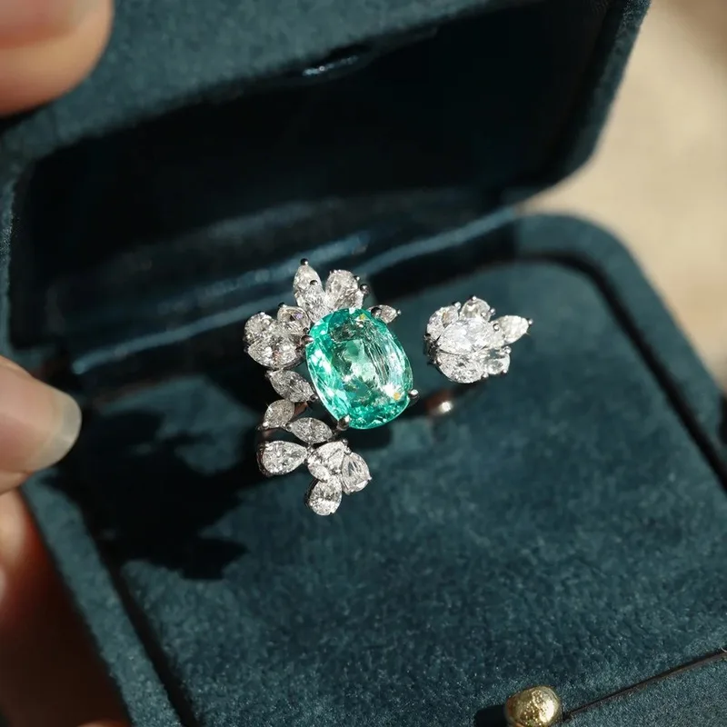 925 sterling silver sparkling cool style light luxury green zirconium ring for women's fashion high-end sense exquisite jewelry