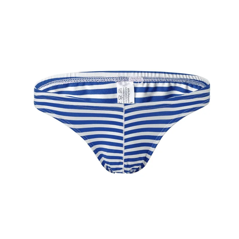 Men’s Bulge Briefs Horizontal Stripe Triangle Panties Elastic Waist Sexy Breathable Underpants Male Fashion Daily Wear Knickers