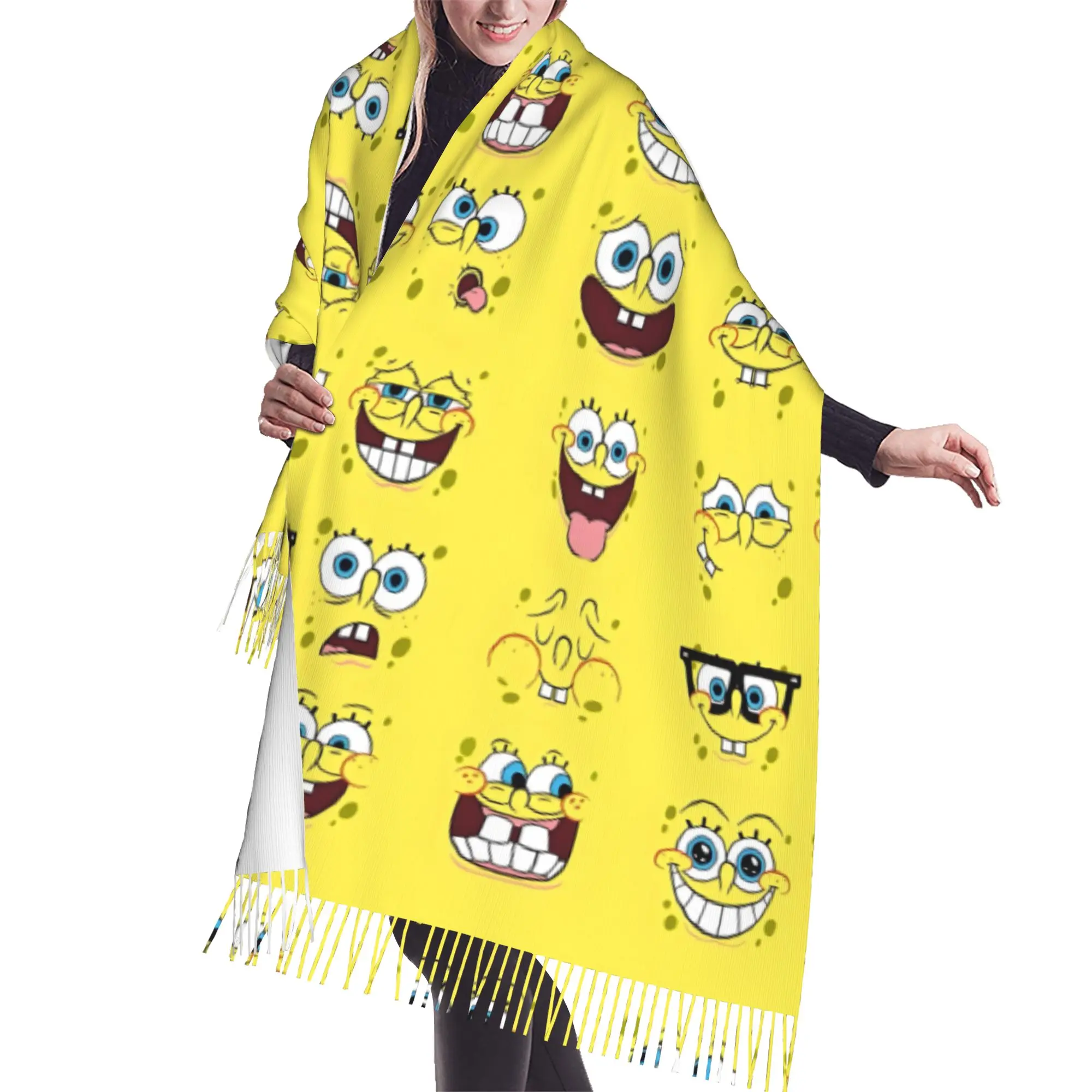 Custom Ladies Large S-Sponges Anime Bobes Scarves Women Winter Fall Thick Warm Tassel Shawl Wraps Starfish Cartoon Scarf