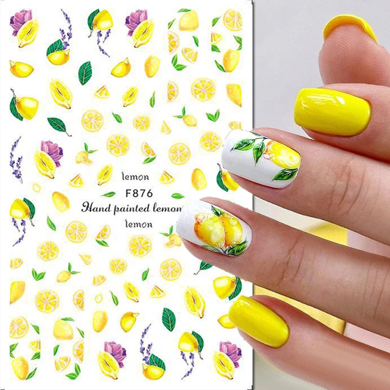 

3d Nail Art Decals Summer Fruits Yellow Lemons Purple Flowers Adhesive Sliders Nail Stickers Decoration For Nail Manicure