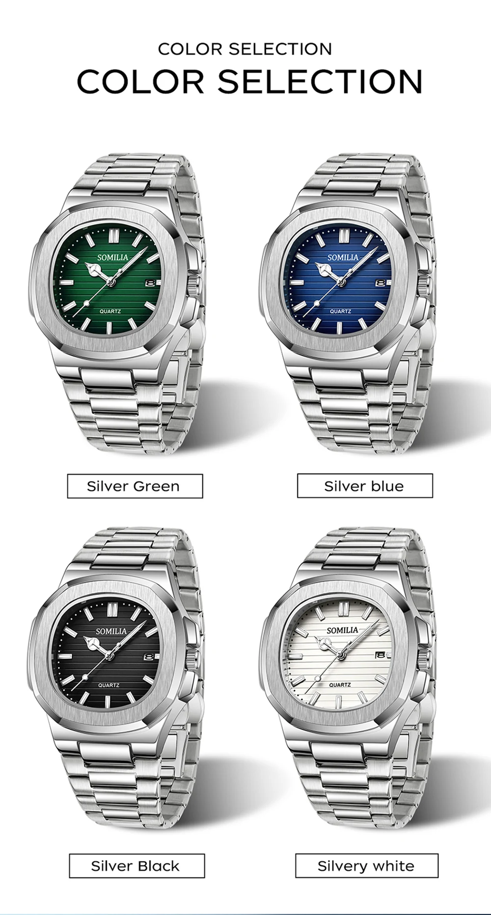 SOMILIA 2310 Reloj de lujo para hombre, resistente al agua, con luz nocturna, reloj de acero inoxidable para hombre, reloj informal de cuarzo para hombre, reloj para hombre