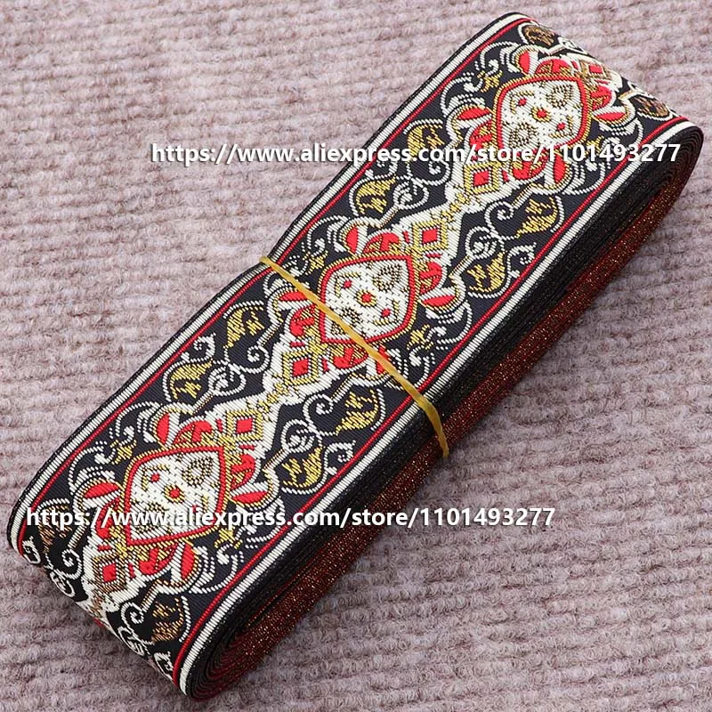 7 Yards 5cm Jacquard Ribbon Geometric Pattern Ethnic Lace Trim Embroidered Woven Webbing Tape For Clothing Bag Sewing Fabric