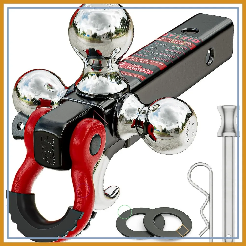 

Tri-Ball Trailer Hitch Mount with Hook, Pin & Rotatable Tow Shackle for 2-in Receiver, Fits 1-7/8-in to 2-5/16-in Balls