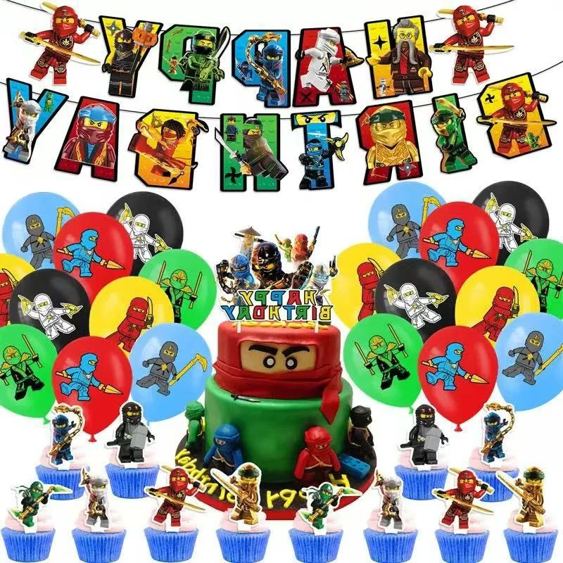 Ninja Go Themen-Ballons Geburtstagsparty Dekorationszubehör Baby-Shower Lego Latex-Ballon Hintergrundbanner Tortendekoration Geschenke