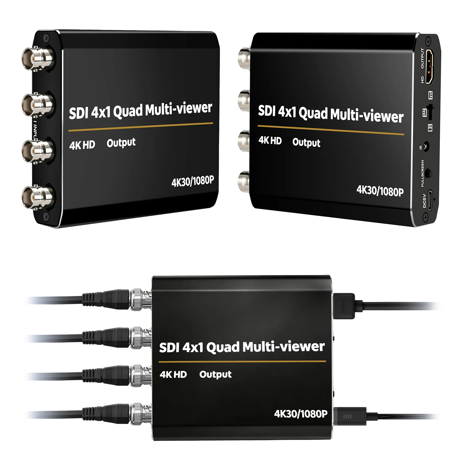 4x1 SDI Multiviewer 4K30Hz HDMI-compatible Output Seamless Switcher IR Remote Control Aluminum Case