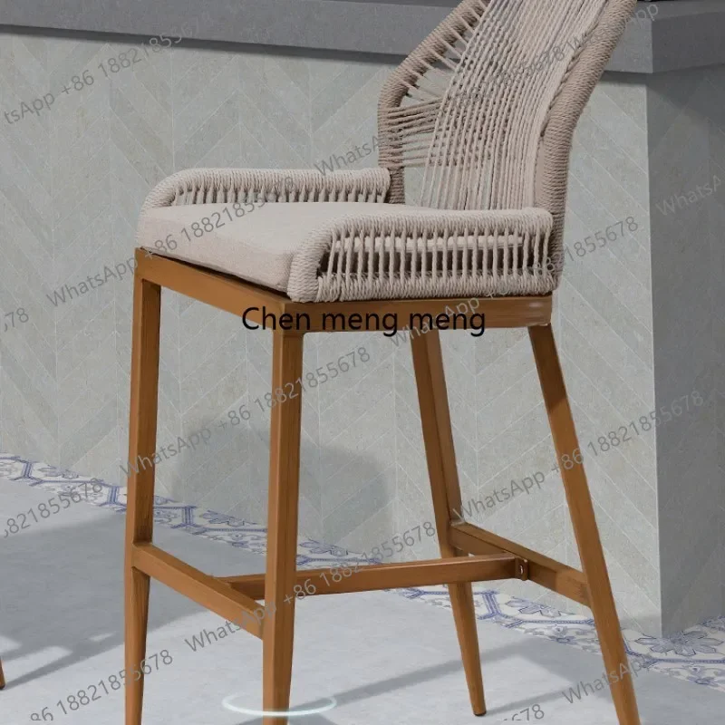 

E182 Outdoor High Chair Hotel Garden Terrace Rope Chair Villa Courtyard Outdoor Chair Teak Furniture