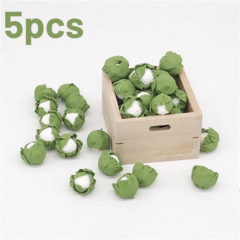 5 Pieces Mini Handmade Clay Vegetables Dollhouse Miniatures Cauliflower Chinese Cabbage for Doll Kitchen