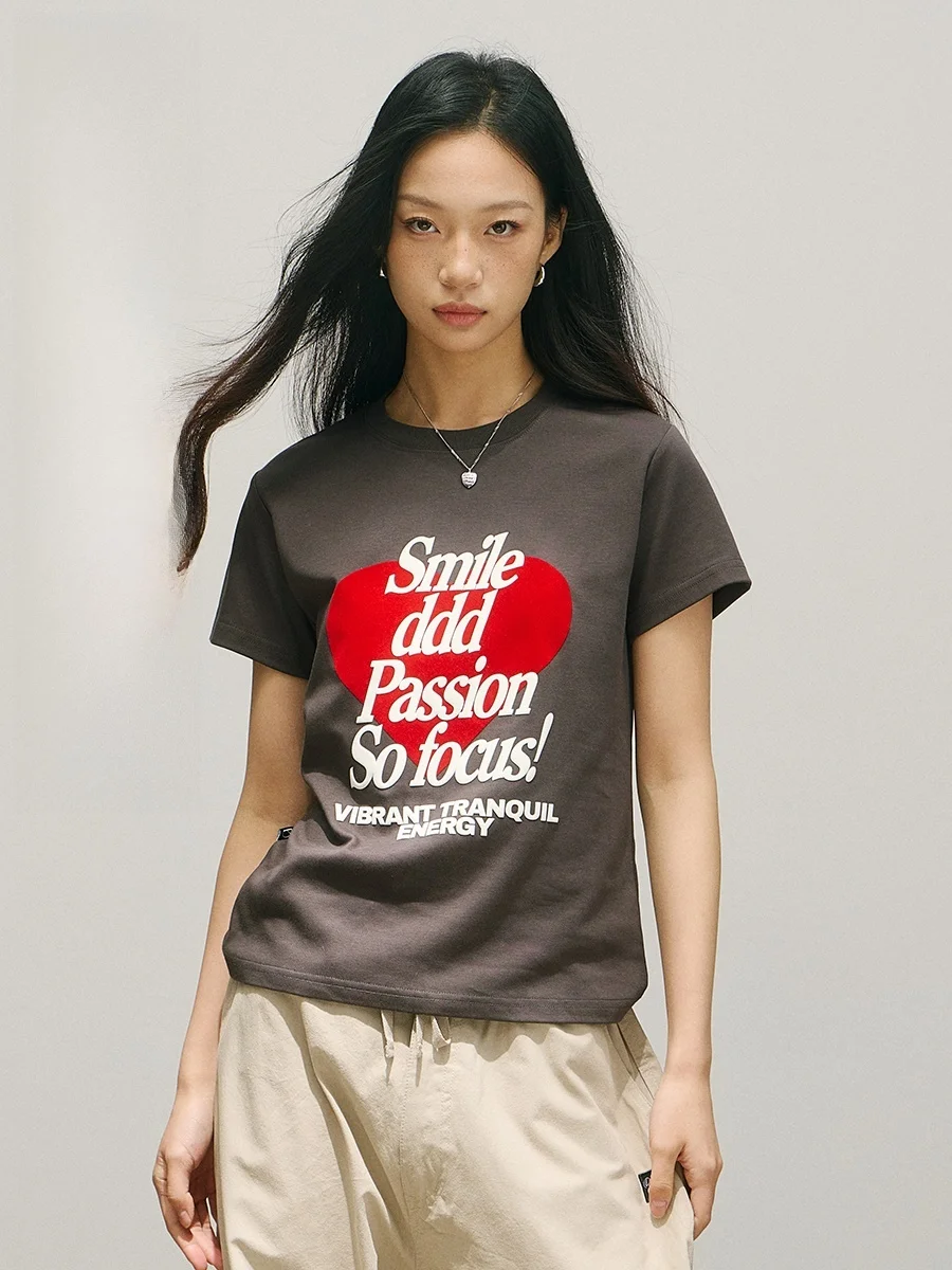 

Smiledddd Футболка с принтом сердца Slim Fit ort Sve Jazz Dance Sle Floing round Ne Cotton Blend Summer Faion Женская футболка