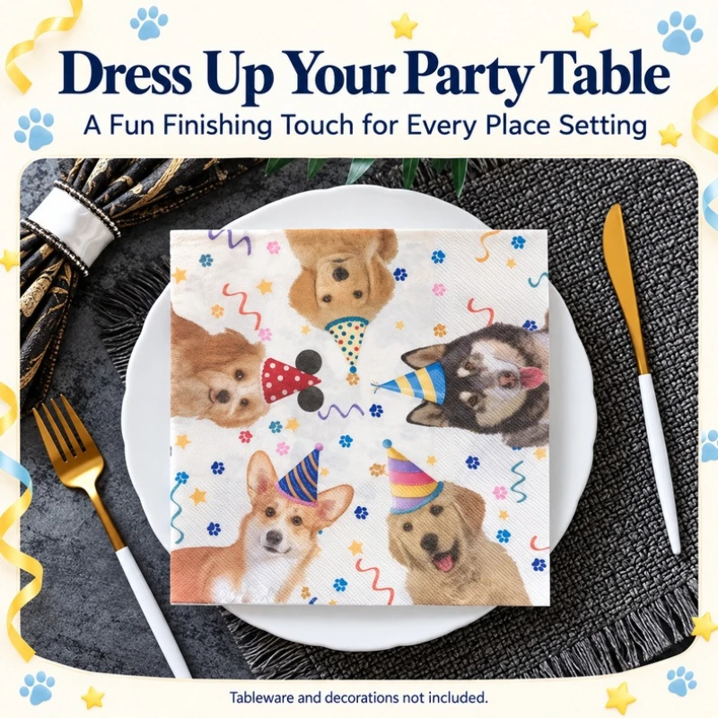 20pcs 33*33cm 2-Ply New Pet Dog Printed Paper Napkins Children's Pet Themed Party Napkins Decorative Paper Placemats