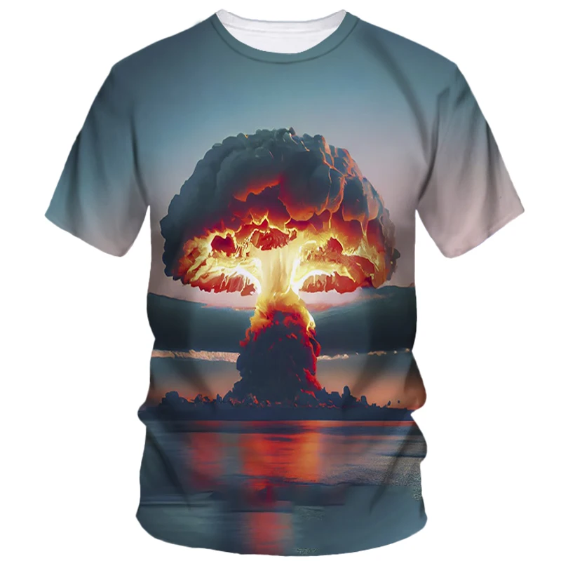 Tornado Mushroom Cloud Natural Landscape 3d Printed Summer Men\'s T-Shirt Creative Harajuku Personality New Casual Loose Clothing