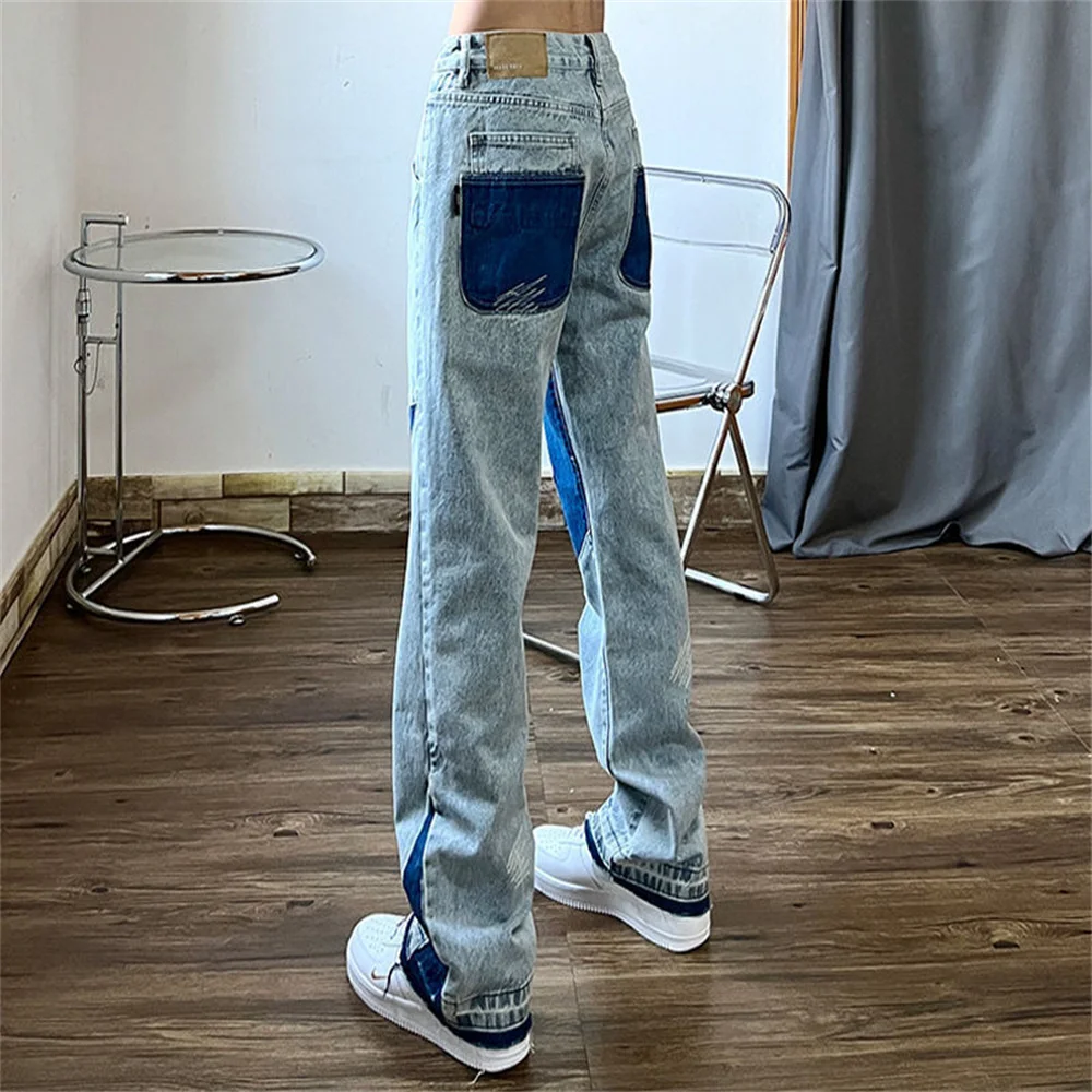 High Street Baggy Jeans Mannen Harajuku Star Print Borduurwerk Denim Broek Hip Hop Retro Casual Losse Rechte Pijpen Broek unisex