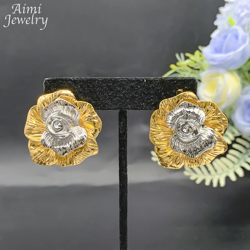 Vintage Flower Golden Choker 18K Gold Plated Jewelry Set Women Necklace Earring Bracelet Ring African Bridal Wedding Party Gifts image 4