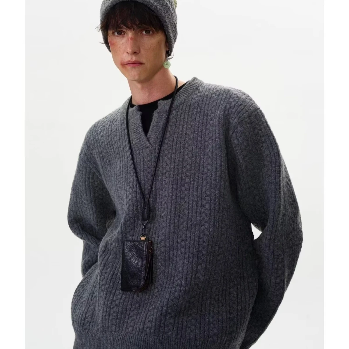 

American Retro Cleanfit Knitted Sweater Loose Casual Men's Women's Lazy Twill Patterned Sweater Couple Matching Polyester Fib...