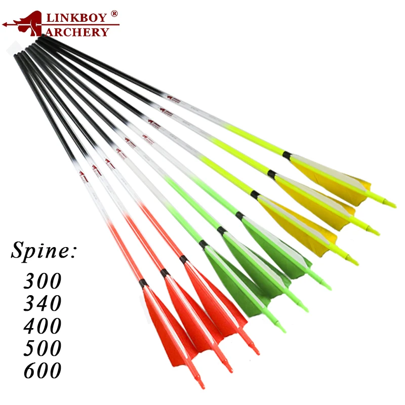 

Linkboy-Pure Carbon Arrow for Archery, Compound Recurve Bow, Hunting Arrows, Free Cut, Turkey Feather, ID6.2mm, 5in, 12PCs