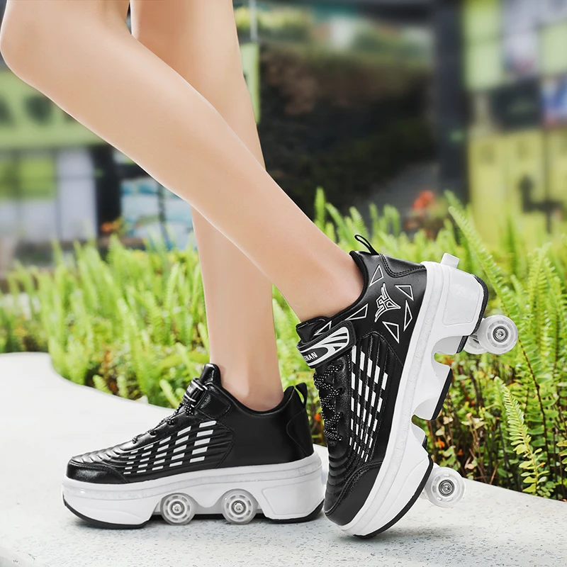 Youth New Roller Shoes With 4 Wheels Retractable Walking Running Parkour Students Boys Girls Urban Pulleys School Skate Shoes view 6