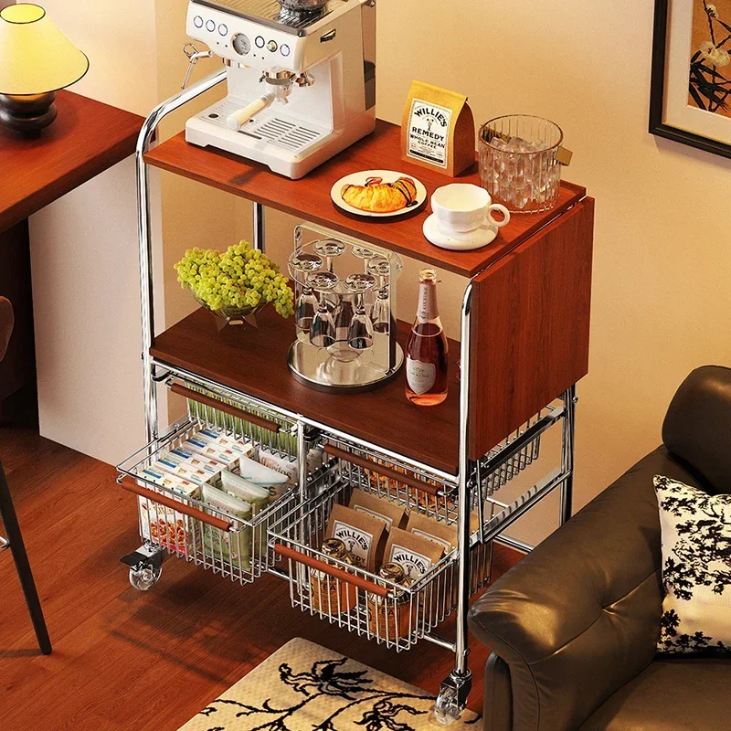 Nordic Vintage Kitchen Organizer Home Rolling Cart Multifunctional Portable Trolley with