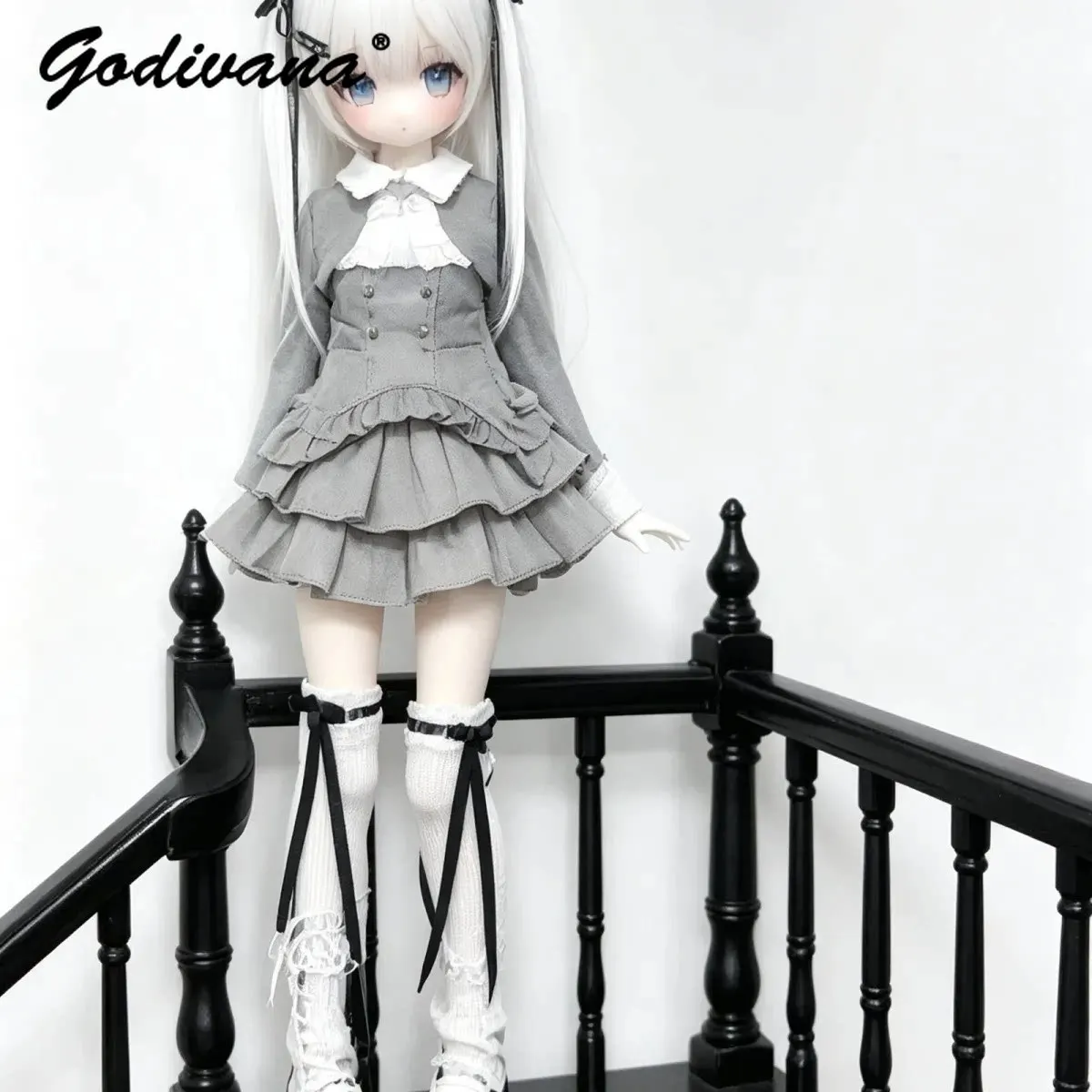 1/4 BJD Doll Clothes Sweet Gothic Nun Academy Doll Outfit Ruffle Tiered Lolita Skirt Bow Set for Regular 1/4 Large 1/4 BJD Doll - view 4
