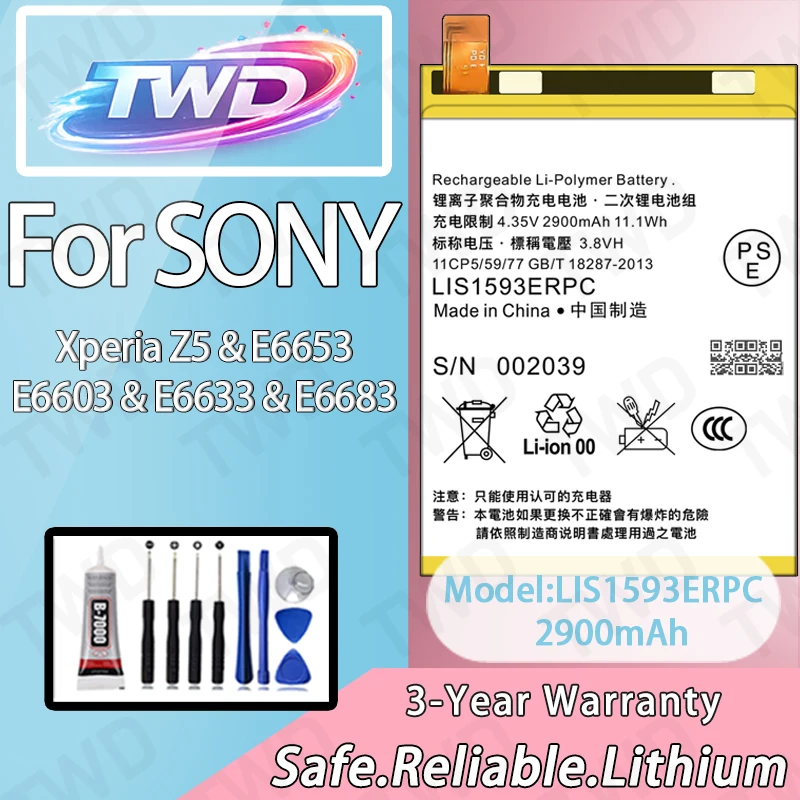 LIS1593ERPC Large capacity 2900mAh Battery For Sony Xoeria Z5/E6653 Batteries New High Quanlity+Free Tools