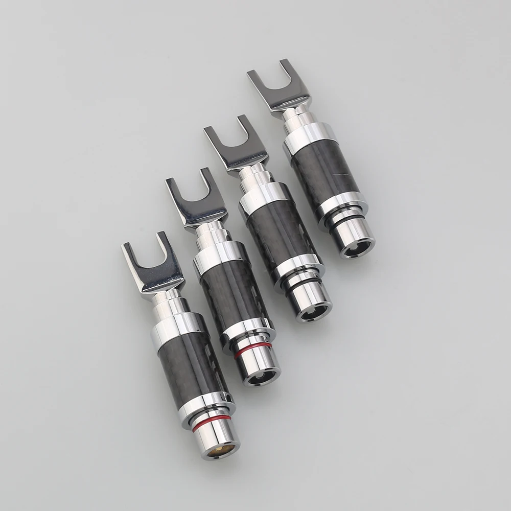 4 قطعة مرحبا نهاية الروديوم ألياف الكربون المجرف التوصيل مكبر هاي فاي كابل النحاس موصل