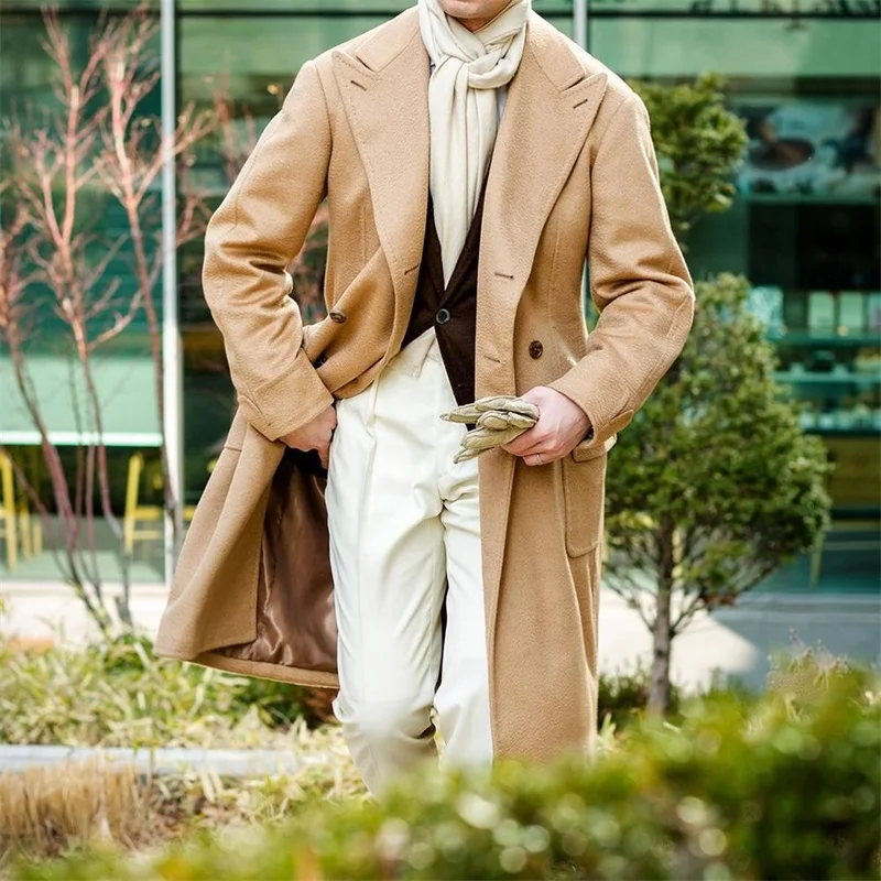 Formal Camel Men Overcoat Winter Thick Warm Double Breasted Long Coat Office Business Custom Made Fashion Male Jacket Kingcoat