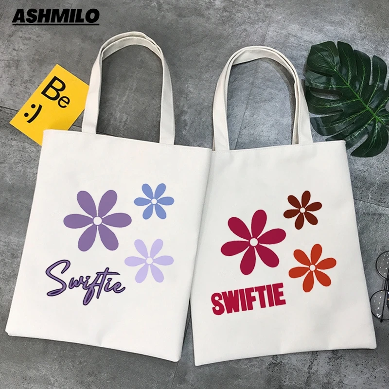 Flower Prints Swiftie Fans Women Shopping Bag Shopper Shoulder Bag Fashion Funny Printing Handbag Canvas Casual Tote Bag