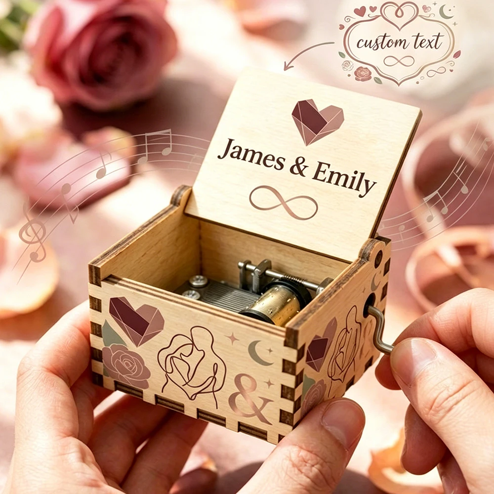 Personalized Custom Wooden Hand Crank Music Box,Love Celebration,Special Romantic Occasion,Gift For Him Her,Dating Partners