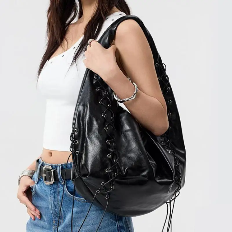 

European And American Fashion New Pleated Strap Oval Shoulder Bags Personalized High-end Feeling Large Capacity Tote Bags Trendy