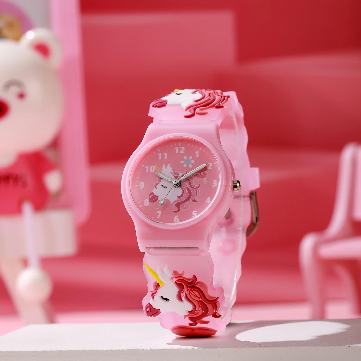 Moda tendência carinhosa unicórnio padrão silicone relógio de pulso de quartzo, adequado para presentes de natal e halloween