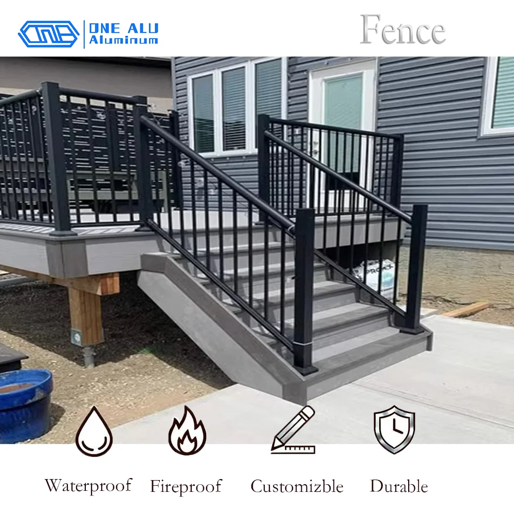 OneAlu Modern Durable Outdoor Aluminum Fence - Carbon Steel Rails, Easy to Install for Villa, BBQ Area & Balcony Railing